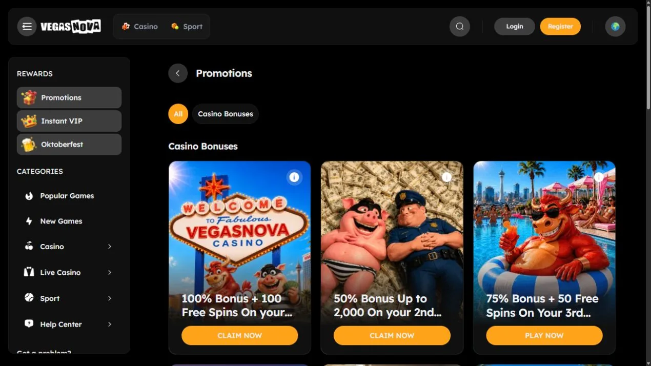 VegasNova first deposit promotions reviewed for Australia
