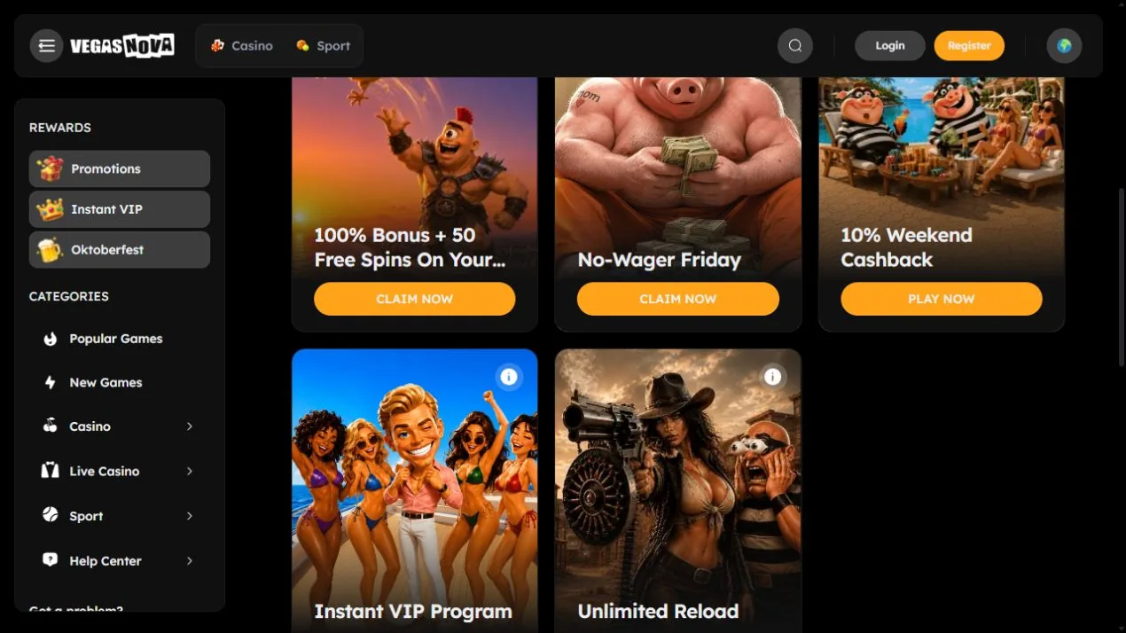 VegasNova cashback VIP and reload promotions for Australia review